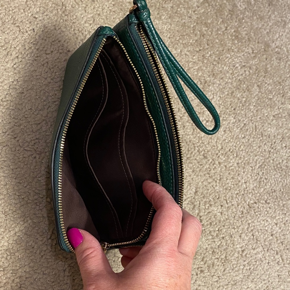 Coach Forest Green Leather Wristlet - Picture 3 of 6